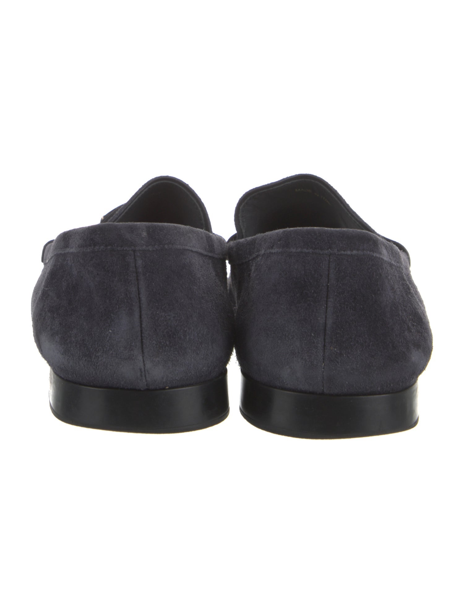 Prada Enameled Metal Triangle Suede Dress Loafers